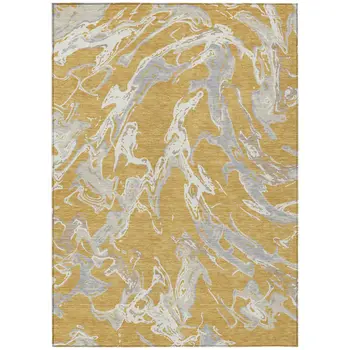 10' X 14' Gold Gray And Ivory Abstract Washable Indoor Outdoor Area Rug