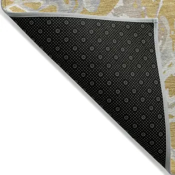 10' X 14' Gold Gray And Ivory Abstract Washable Indoor Outdoor Area Rug