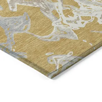 10' X 14' Gold Gray And Ivory Abstract Washable Indoor Outdoor Area Rug