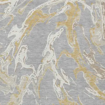 5' X 8' Gray Ivory And Gold Abstract Washable Indoor Outdoor Area Rug