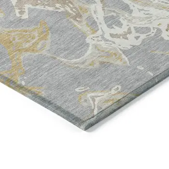 9' X 12' Gray Ivory And Gold Abstract Washable Indoor Outdoor Area Rug