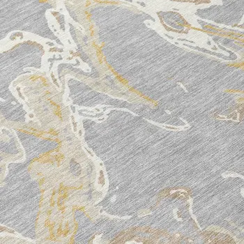 9' X 12' Gray Ivory And Gold Abstract Washable Indoor Outdoor Area Rug