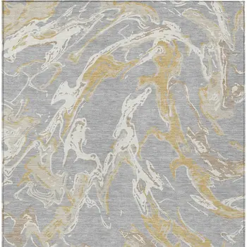 10' X 14' Gray Ivory And Gold Abstract Washable Indoor Outdoor Area Rug