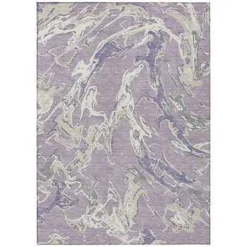 3' X 5' Lavender And Ivory Abstract Washable Indoor Outdoor Area Rug