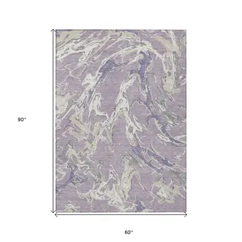5' X 8' Lavender And Ivory Abstract Washable Indoor Outdoor Area Rug