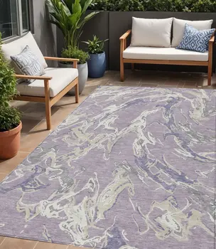 5' X 8' Lavender And Ivory Abstract Washable Indoor Outdoor Area Rug