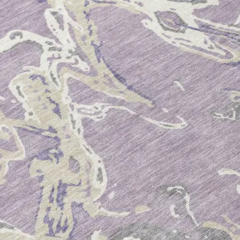 8' Lavender And Ivory Round Abstract Washable Indoor Outdoor Area Rug