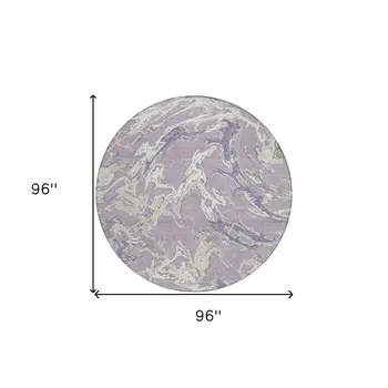 8' Lavender And Ivory Round Abstract Washable Indoor Outdoor Area Rug