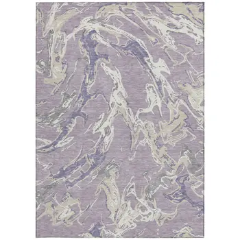 8' X 10' Lavender And Ivory Abstract Washable Indoor Outdoor Area Rug