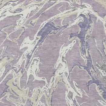 9' X 12' Lavender And Ivory Abstract Washable Indoor Outdoor Area Rug