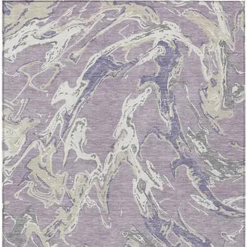 10' X 14' Lavender And Ivory Abstract Washable Indoor Outdoor Area Rug