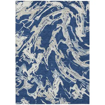 3' X 5' Navy Blue Gray And Ivory Abstract Washable Indoor Outdoor Area Rug