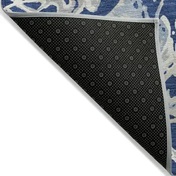 5' X 8' Navy Blue Gray And Ivory Abstract Washable Indoor Outdoor Area Rug