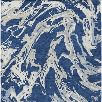 5' X 8' Navy Blue Gray And Ivory Abstract Washable Indoor Outdoor Area Rug