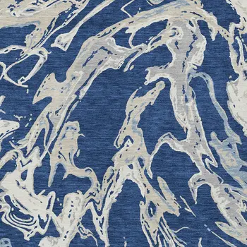 8' X 10' Navy Blue Gray And Ivory Abstract Washable Indoor Outdoor Area Rug