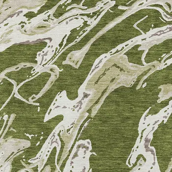 3' X 5' Olive Green And Ivory Abstract Washable Indoor Outdoor Area Rug