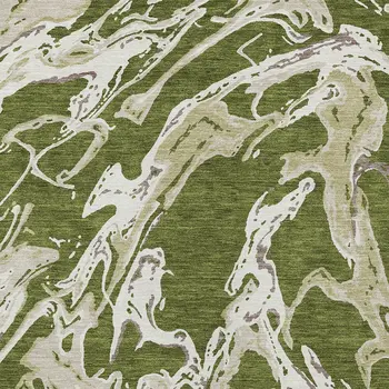 5' X 8' Olive Green And Ivory Abstract Washable Indoor Outdoor Area Rug