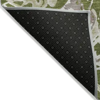5' X 8' Olive Green And Ivory Abstract Washable Indoor Outdoor Area Rug