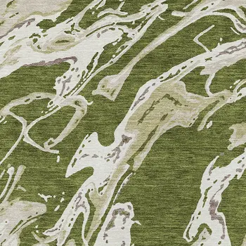 8' X 10' Olive Green And Ivory Abstract Washable Indoor Outdoor Area Rug