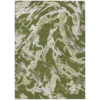 9' X 12' Olive Green And Ivory Abstract Washable Indoor Outdoor Area Rug