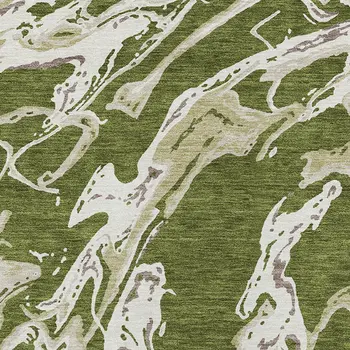 9' X 12' Olive Green And Ivory Abstract Washable Indoor Outdoor Area Rug