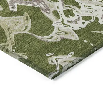 10' X 14' Olive Green And Ivory Abstract Washable Indoor Outdoor Area Rug
