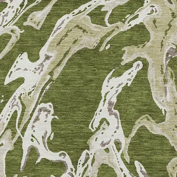 10' X 14' Olive Green And Ivory Abstract Washable Indoor Outdoor Area Rug
