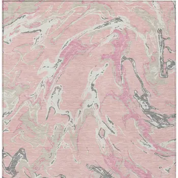 9' X 12' Pink Gray And Ivory Abstract Washable Indoor Outdoor Area Rug