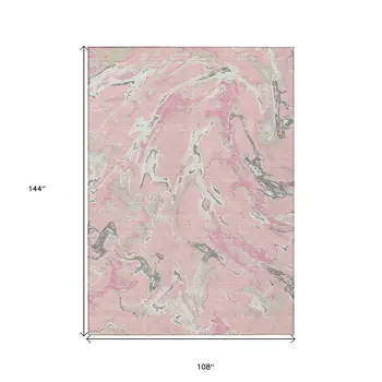 9' X 12' Pink Gray And Ivory Abstract Washable Indoor Outdoor Area Rug