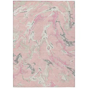 9' X 12' Pink Gray And Ivory Abstract Washable Indoor Outdoor Area Rug
