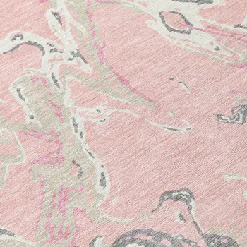 9' X 12' Pink Gray And Ivory Abstract Washable Indoor Outdoor Area Rug