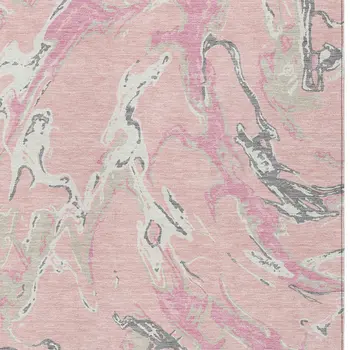 10' X 14' Pink Gray And Ivory Abstract Washable Indoor Outdoor Area Rug
