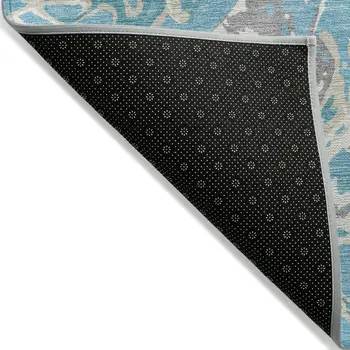 3' X 5' Teal Blue Ivory And Gray Abstract Washable Indoor Outdoor Area Rug