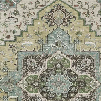 8' X 10' Beige Green And Brown Oriental Washable Indoor Outdoor Area Rug