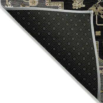3' X 5' Black Gray And Ivory Oriental Washable Indoor Outdoor Area Rug