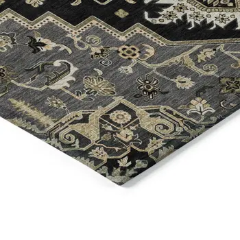 3' X 5' Black Gray And Ivory Oriental Washable Indoor Outdoor Area Rug