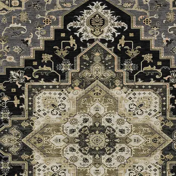3' X 5' Black Gray And Ivory Oriental Washable Indoor Outdoor Area Rug