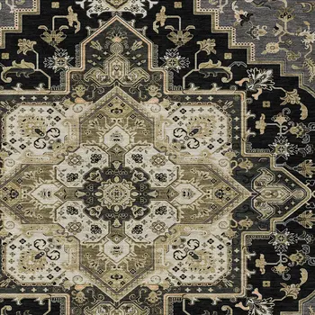 8' X 10' Black Gray And Ivory Oriental Washable Indoor Outdoor Area Rug