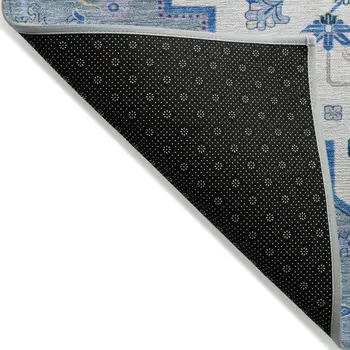 5' X 8' Blue Gray And Ivory Oriental Washable Indoor Outdoor Area Rug