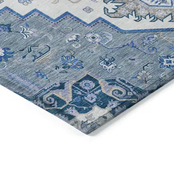 5' X 8' Blue Gray And Ivory Oriental Washable Indoor Outdoor Area Rug
