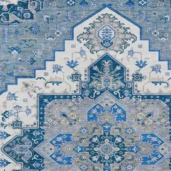 8' X 10' Blue Gray And Ivory Oriental Washable Indoor Outdoor Area Rug