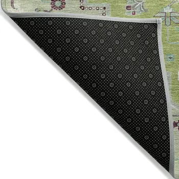 8' X 10' Green Ivory And Brown Oriental Washable Indoor Outdoor Area Rug