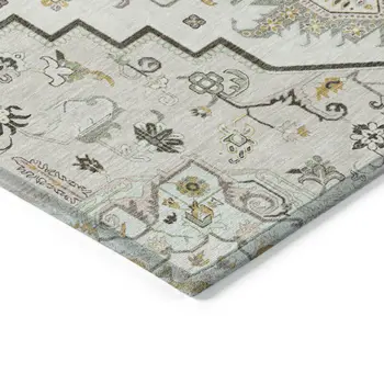 3' X 5' Ivory And Brown Oriental Washable Indoor Outdoor Area Rug