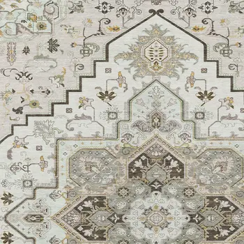 8' X 10' Ivory And Brown Oriental Washable Indoor Outdoor Area Rug