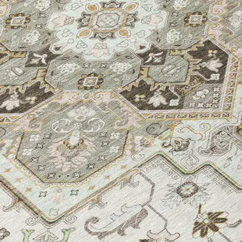 8' X 10' Ivory And Brown Oriental Washable Indoor Outdoor Area Rug