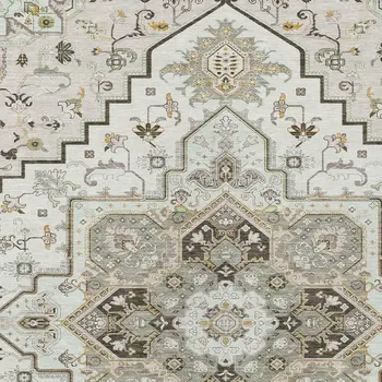 10' X 14' Ivory And Brown Oriental Washable Indoor Outdoor Area Rug