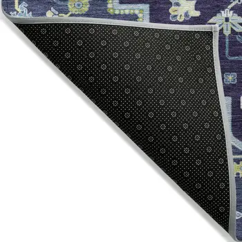 5' X 8' Navy Blue Ivory And Black Oriental Washable Indoor Outdoor Area Rug