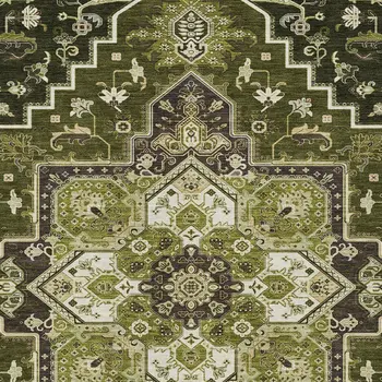 3' X 5' Olive Green Ivory And Brown Oriental Washable Indoor Outdoor Area Rug