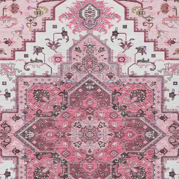 3' X 5' Pink Ivory And Gray Oriental Washable Indoor Outdoor Area Rug