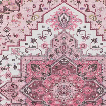 8' X 10' Pink Ivory And Gray Oriental Washable Indoor Outdoor Area Rug